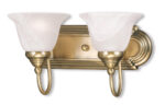 14 inch 2 Light Antique Brass Bathroom Vanity light fixture with White Alabaster Glass Shade-Lighting LumensBath/Vanity