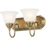 14 inch 2 Light Antique Brass Bathroom Vanity light fixture with White Alabaster Glass Shade-Lighting LumensBath/Vanity