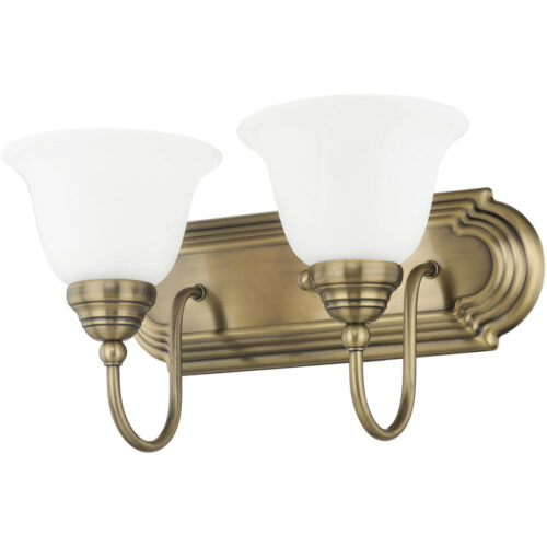 14 inch 2 Light Antique Brass Bathroom Vanity light fixture with White Alabaster Glass Shade-Lighting LumensBath/Vanity