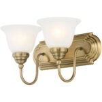 14 inch 2 Light Antique Brass Bathroom Vanity light fixture with White Alabaster Glass Shade-Lighting LumensBath/Vanity