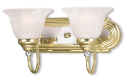 14 inch 2 Light Polished Brass & Polished Chrome Bathroom Vanity light fixture with White Alabaster Glass Shade-Lighting LumensBath/Flush Mounts