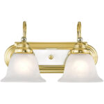 14 inch 2 Light Polished Brass & Polished Chrome Bathroom Vanity light fixture with White Alabaster Glass Shade-Lighting LumensBath/Flush Mounts