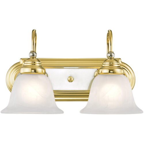 14 inch 2 Light Polished Brass & Polished Chrome Bathroom Vanity light fixture with White Alabaster Glass Shade-Lighting LumensBath/Flush Mounts