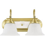 14 inch 2 Light Polished Brass & Polished Chrome Bathroom Vanity light fixture with White Alabaster Glass Shade-Lighting LumensBath/Flush Mounts