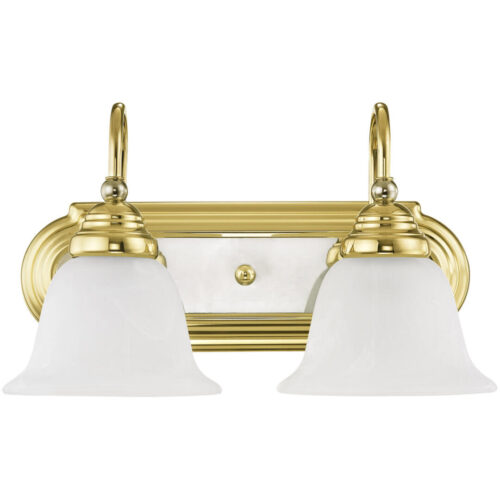 14 inch 2 Light Polished Brass & Polished Chrome Bathroom Vanity light fixture with White Alabaster Glass Shade-Lighting LumensBath/Flush Mounts