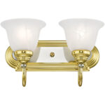 14 inch 2 Light Polished Brass & Polished Chrome Bathroom Vanity light fixture with White Alabaster Glass Shade-Lighting LumensBath/Flush Mounts