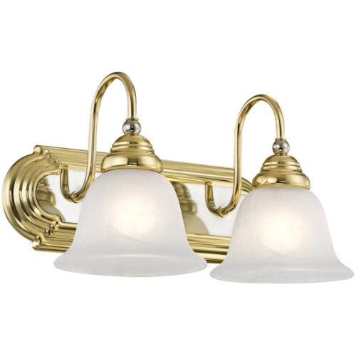 14 inch 2 Light Polished Brass & Polished Chrome Bathroom Vanity light fixture with White Alabaster Glass Shade-Lighting LumensBath/Flush Mounts