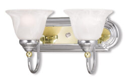 24 inch 3 Light Bronze & Chrome Bathroom Vanity light fixture with White Alabaster Glass Shade-Lighting LumensBath/Flush Mounts