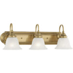 24 inch 3 Light Antique Brass Bathroom Vanity light fixture with White Alabaster Glass Shade-Lighting LumensBath/Vanity