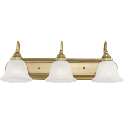 24 inch 3 Light Antique Brass Bathroom Vanity light fixture with White Alabaster Glass Shade-Lighting LumensBath/Vanity