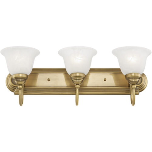 24 inch 3 Light Antique Brass Bathroom Vanity light fixture with White Alabaster Glass Shade-Lighting LumensBath/Vanity