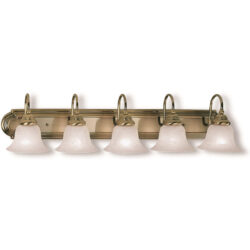 36 inch 5 Light Antique Brass Bathroom Vanity light fixture with White Alabaster Glass Shade-Lighting LumensBath/Vanity