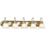 36 inch 5 Light Antique Brass Bathroom Vanity light fixture with White Alabaster Glass Shade-Lighting LumensBath/Vanity