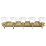 36 inch 5 Light Antique Brass Bathroom Vanity light fixture with White Alabaster Glass Shade-Lighting LumensBath/Vanity