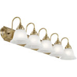 36 inch 5 Light Antique Brass Bathroom Vanity light fixture with White Alabaster Glass Shade-Lighting LumensBath/Vanity