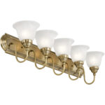 36 inch 5 Light Antique Brass Bathroom Vanity light fixture with White Alabaster Glass Shade-Lighting LumensBath/Vanity