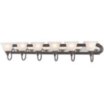 48 inch 6 Light Polished Chrome & Polished Brass Bathroom Vanity light fixture with White Alabaster Glass Shade-Lighting LumensBath/Flush Mounts