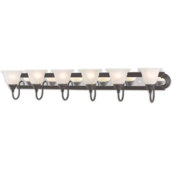 48 inch 6 Light Polished Chrome & Polished Brass Bathroom Vanity light fixture with White Alabaster Glass Shade-Lighting LumensBath/Flush Mounts