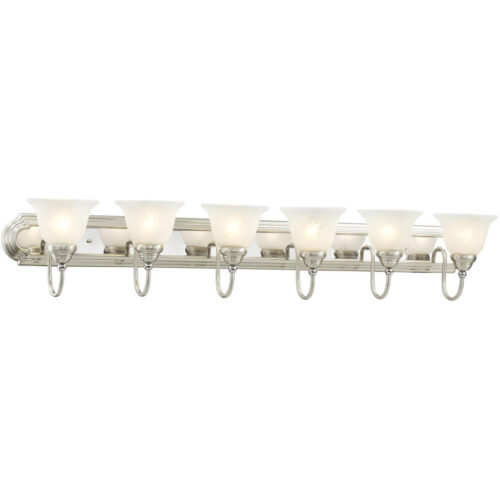 48 inch 6 Light Bronze & Chrome Bathroom Vanity light fixture with White Alabaster Glass Shade-Lighting LumensBath/Flush Mounts