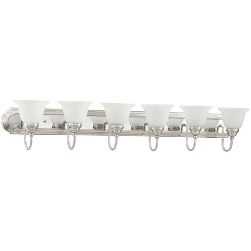 48 inch 6 Light Bronze & Chrome Bathroom Vanity light fixture with White Alabaster Glass Shade-Lighting LumensBath/Flush Mounts