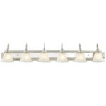 48 inch 6 Light Bronze & Chrome Bathroom Vanity light fixture with White Alabaster Glass Shade-Lighting LumensBath/Flush Mounts