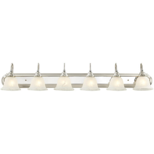 48 inch 6 Light Bronze & Chrome Bathroom Vanity light fixture with White Alabaster Glass Shade-Lighting LumensBath/Flush Mounts