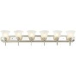 48 inch 6 Light Bronze & Chrome Bathroom Vanity light fixture with White Alabaster Glass Shade-Lighting LumensBath/Flush Mounts