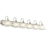 48 inch 6 Light Bronze & Chrome Bathroom Vanity light fixture with White Alabaster Glass Shade-Lighting LumensBath/Flush Mounts