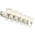 48 inch 6 Light Bronze & Chrome Bathroom Vanity light fixture with White Alabaster Glass Shade-Lighting LumensBath/Flush Mounts