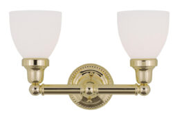 15.5 inch 2 Light Polished Brass Bathroom Vanity light fixture with Satin Opal White Glass Shade-Lighting LumensBath/Vanity