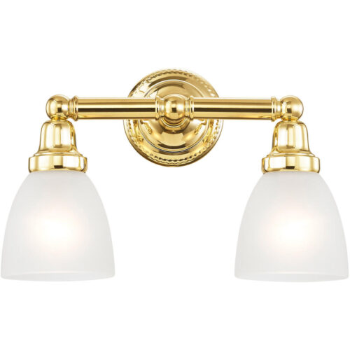 15.5 inch 2 Light Polished Brass Bathroom Vanity light fixture with Satin Opal White Glass Shade-Lighting LumensBath/Vanity