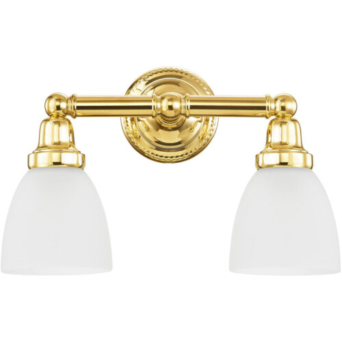 15.5 inch 2 Light Polished Brass Bathroom Vanity light fixture with Satin Opal White Glass Shade-Lighting LumensBath/Vanity