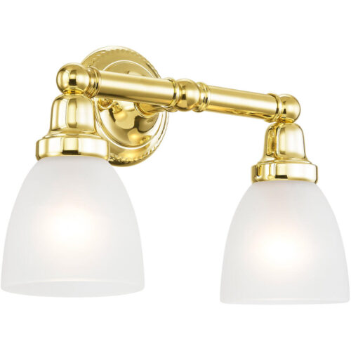 15.5 inch 2 Light Polished Brass Bathroom Vanity light fixture with Satin Opal White Glass Shade-Lighting LumensBath/Vanity