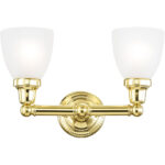 15.5 inch 2 Light Polished Brass Bathroom Vanity light fixture with Satin Opal White Glass Shade-Lighting LumensBath/Vanity