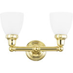 15.5 inch 2 Light Polished Brass Bathroom Vanity light fixture with Satin Opal White Glass Shade-Lighting LumensBath/Vanity