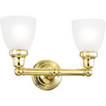 15.5 inch 2 Light Polished Brass Bathroom Vanity light fixture with Satin Opal White Glass Shade-Lighting LumensBath/Vanity