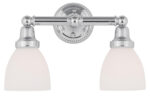 15.5 inch 2 Light Polished Chrome Bathroom Vanity light fixture with Satin Opal White Glass Shade-Lighting LumensBath/Vanity