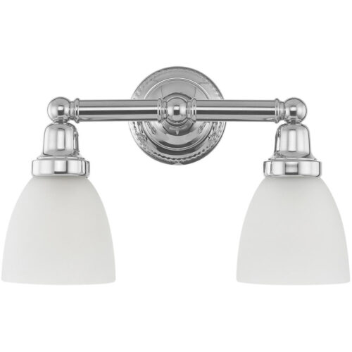 15.5 inch 2 Light Polished Chrome Bathroom Vanity light fixture with Satin Opal White Glass Shade-Lighting LumensBath/Vanity