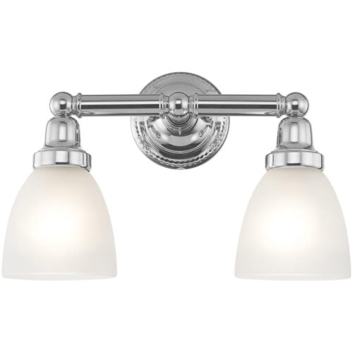 15.5 inch 2 Light Polished Chrome Bathroom Vanity light fixture with Satin Opal White Glass Shade-Lighting LumensBath/Vanity