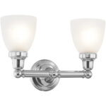 15.5 inch 2 Light Polished Chrome Bathroom Vanity light fixture with Satin Opal White Glass Shade-Lighting LumensBath/Vanity