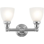 15.5 inch 2 Light Polished Chrome Bathroom Vanity light fixture with Satin Opal White Glass Shade-Lighting LumensBath/Vanity