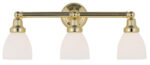 24.25 inch 3 Light Polished Brass Bathroom Vanity light fixture with Satin Opal White Glass Shade-Lighting LumensBath/Vanity