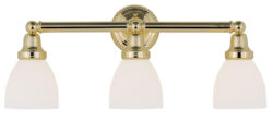 24.25 inch 3 Light Polished Brass Bathroom Vanity light fixture with Satin Opal White Glass Shade-Lighting LumensBath/Vanity