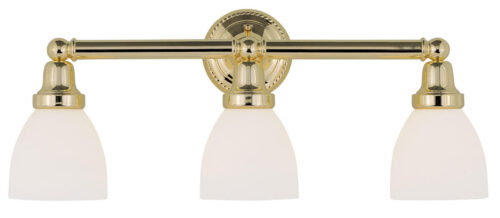 24.25 inch 3 Light Polished Brass Bathroom Vanity light fixture with Satin Opal White Glass Shade-Lighting LumensBath/Vanity