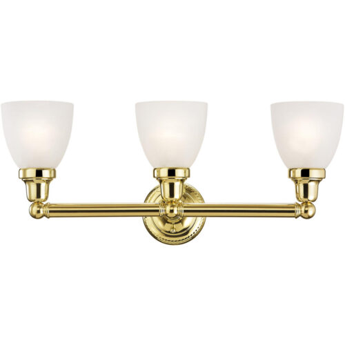 24.25 inch 3 Light Polished Brass Bathroom Vanity light fixture with Satin Opal White Glass Shade-Lighting LumensBath/Vanity