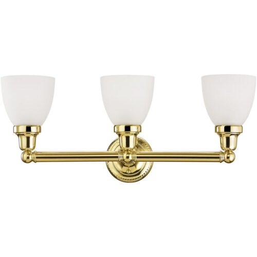 24.25 inch 3 Light Polished Brass Bathroom Vanity light fixture with Satin Opal White Glass Shade-Lighting LumensBath/Vanity