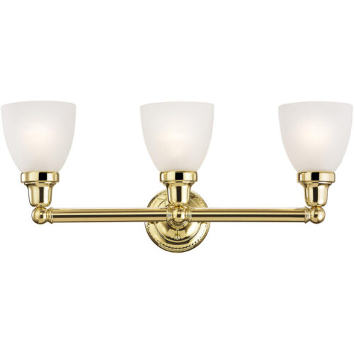 24.25 inch 3 Light Polished Brass Bathroom Vanity light fixture with Satin Opal White Glass Shade-Lighting LumensBath/Vanity