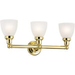 24.25 inch 3 Light Polished Brass Bathroom Vanity light fixture with Satin Opal White Glass Shade-Lighting LumensBath/Vanity