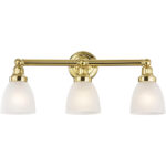 24.25 inch 3 Light Polished Brass Bathroom Vanity light fixture with Satin Opal White Glass Shade-Lighting LumensBath/Vanity