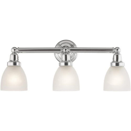 24.25 inch 3 Light Polished Chrome Bathroom Vanity light fixture with Satin Opal White Glass Shade-Lighting LumensBath/Vanity